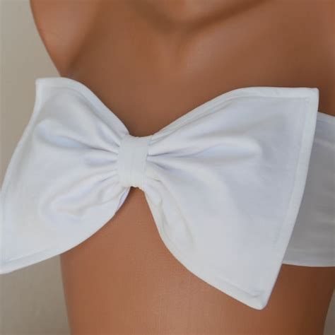 White Padded Bow Bandeau Bikini Top Bathing Suit Swimsuit Etsy
