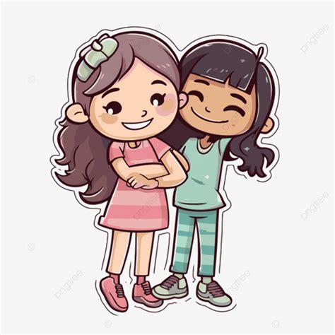 Linda Caricatura De Dos Chicas Abrazándose Vector PNG Amistad