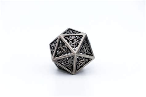 Silver Snowflake Hollow Metal D20 Bookwyrm Games