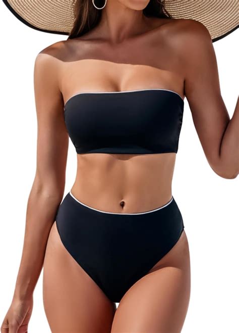 Amazon Holipick Women S Reversible Bandeau Bikini Set Strapless Two Piece Swimsuit High