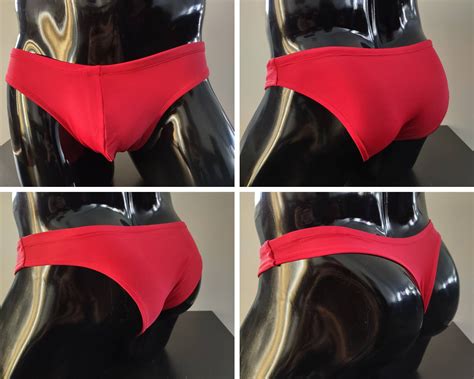 Red Men S Swim Bikini Brief Half Back Cheeky Thong By Etsy