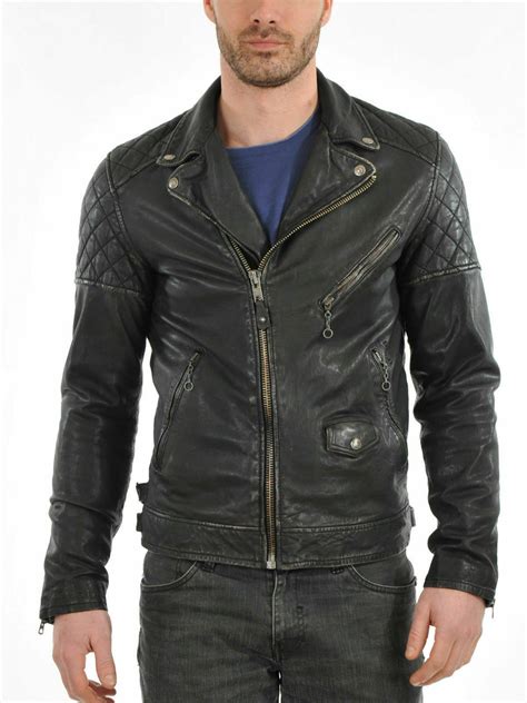 Mens Genuine Lambskin Real Leather Jacket Black Slim Fit Biker