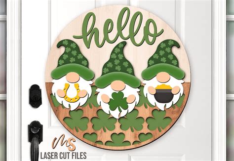 St Patricks Day Gnome Door Hanger Svg St Patricks Welcome Sign Laser Files Gnome Svg Clover