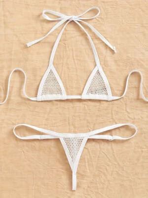 White Extreme Sheer Fishnet Micro Triangle Top Thong G String Bottom Bikini Sw EBay