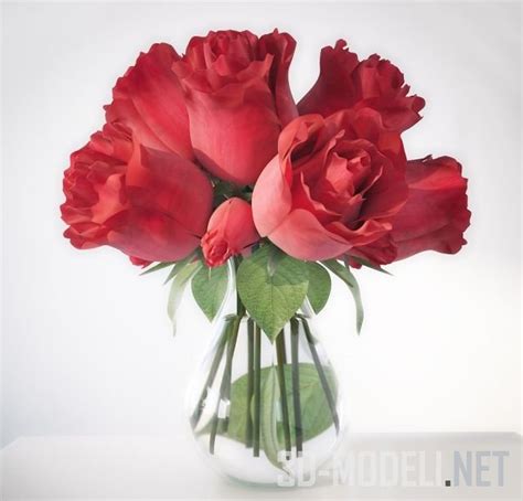 3D модель – Короткие розы в вазе
