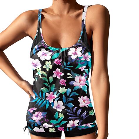 Wyobmus Women Vintage Swimsuits Tummy Control Two Piece Floral Printed Bikini Swimwear Suspender
