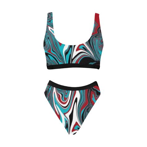 Dark Wave Of Colors Sport Top High Waisted Bikini Swimsuit Model S