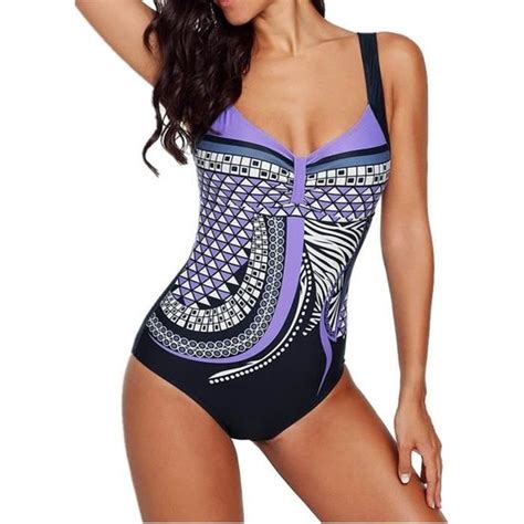 Vintage Femme Backless Maillot De Bain Elégant Amincissante Monokini Push Up Slim Imprimé Bikini