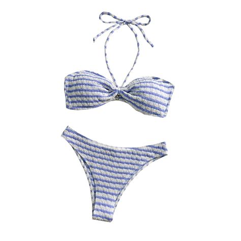 Delliss Women S Textured Halter Bandeau Bikini Tie Back String Bikini Set Push Up Two Piece
