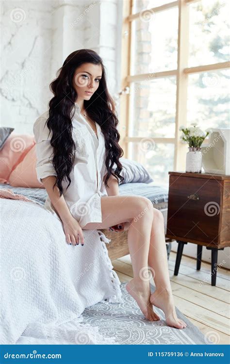 Nude Brunette In Bedroom In Lingerie Perfect Figure And Bo Stock Photo Image Of Cute Lady