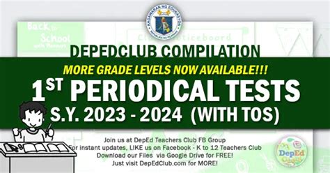 Grade 1st Periodical Tests All Subjects With Tos 49 Off