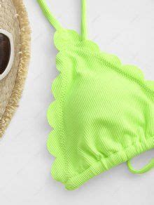 ZAFUL Ribbed Scalloped String Bikini Swimsuit In GREEN ZAFUL 2025