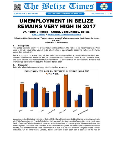 Pdf Unemployment In Belize Remains Very High In 2017