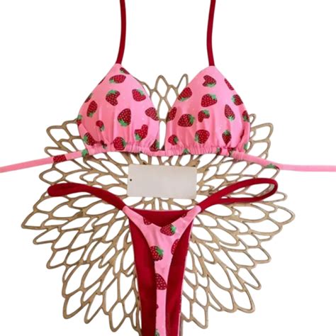 Damen Zweiteiler Bikini Mit Fr Hlichem Muster Triangel Bh Tanga H Schen D Nne Strings Bunte