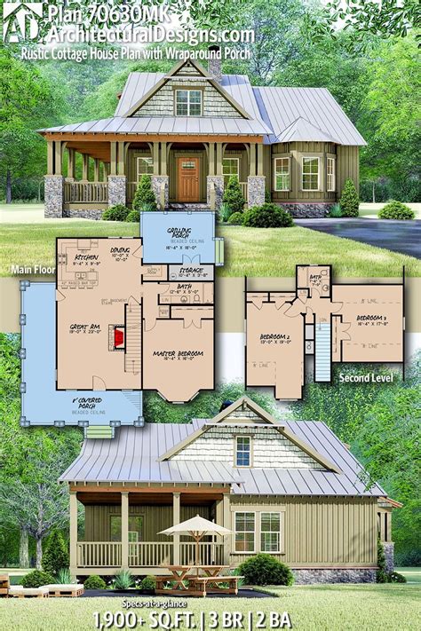 Plan 70630MK: Rustic Cottage House Plan with Wraparound Porch - 1905 Sq ...