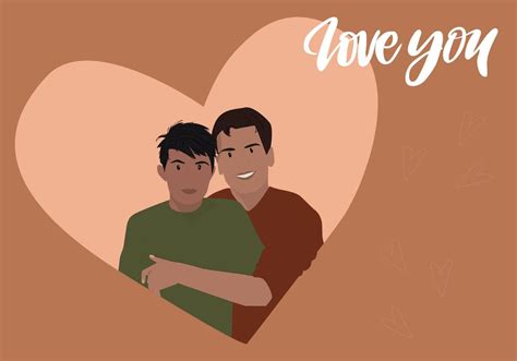 Una Pareja Gay De Dibujos Animados Se Est Abrazando Vector En