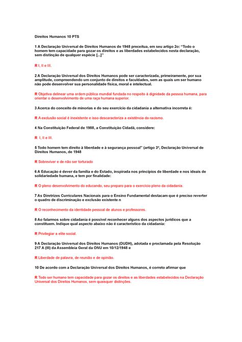 Questionario Direitos Humanos Pts Direitos Humanos Pts Homem