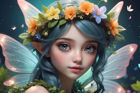 A Close Up Of A Fairy With A Flower Wreath Around Her Generative Ai