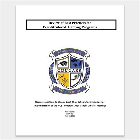 Sample Peer Tutoring Program Proposal Stoney Creek High School Peer