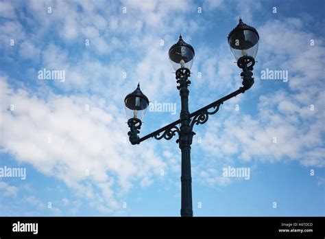 Vintage Of Lamp Post On Blue Sky Background Stock Photo Alamy