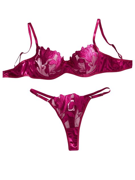 COZYEASE Women S Piece Lingerie Set Floral Embroidered Lace Mesh Teddy Babydoll Lingerie Bra