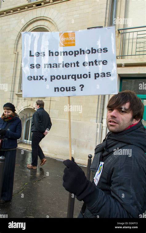 Paris France French Man Holding Sign Marching At Pro Gay Mar Riage Demonstration The
