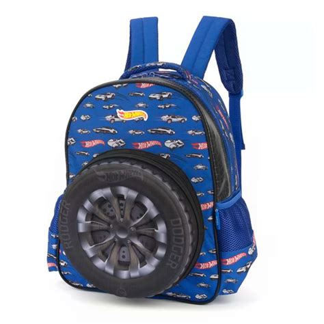 Kit Mochila De Costas Estojo Box Hot Wheels Pneu Azul Shop Macrozao