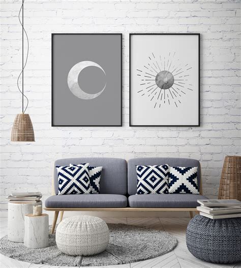Sun and Moon Art Print Wall Decor Set of 2 Mid Century Modern - Etsy