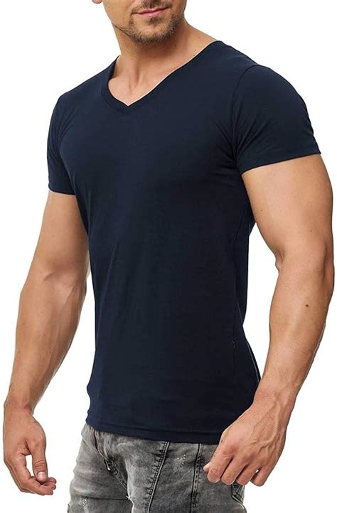 Herren T Shirt V Ausschnitt Aus Feiner Baumwolle Kurzarm Einfarbig