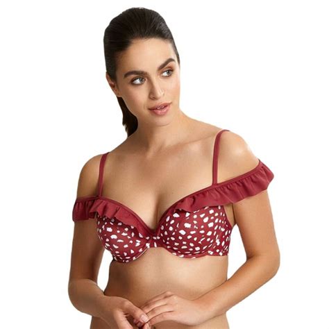 Plavky vrchní díl PANACHE SWIM MILA PADDED PLUNGE FRILL BIKINI BRICK RED Caresse BraExpert