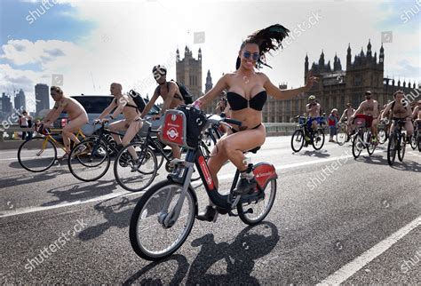 Naked Cyclists Cross Westminster Bridge They Editorial Stock Photo