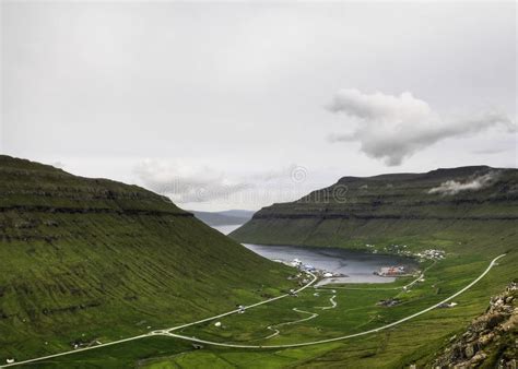 small village  calm bay   faroe islands denmark europe stock