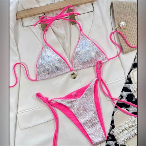 Dastash Swim Nwt Sz Med Rhinestone Glitter Sparkle Hot Pink Bathing