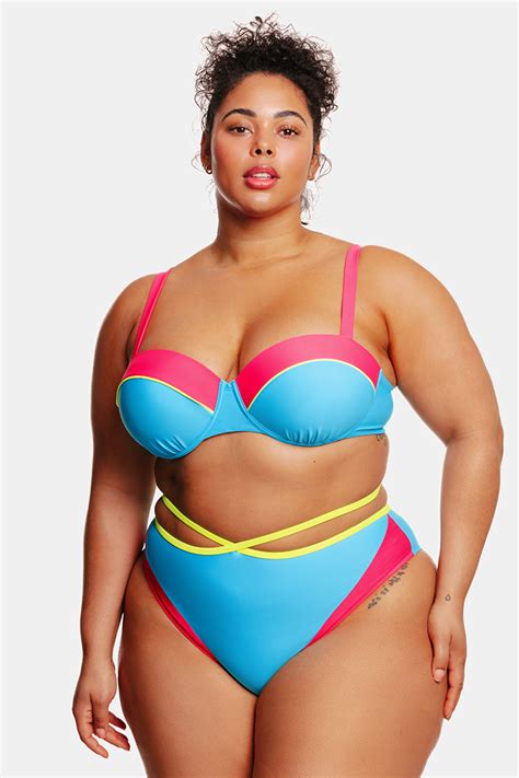 Colorblock Underwire Bralette Strappy Plus Size Bikini Set