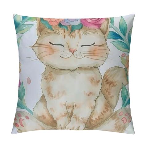 Chilfamy Spring Pillow Covers Cat Flower Throw Pillow Covers Spring