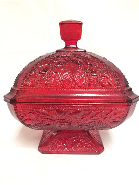 Ruby Red Glass Candy Dish By Heirloomdecorshop On Etsy Glass Candy
