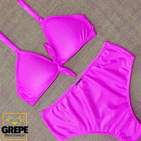 Biquíni Cintura Alta Hot Pant Canelado Pink Alzira Grepe Beachwear