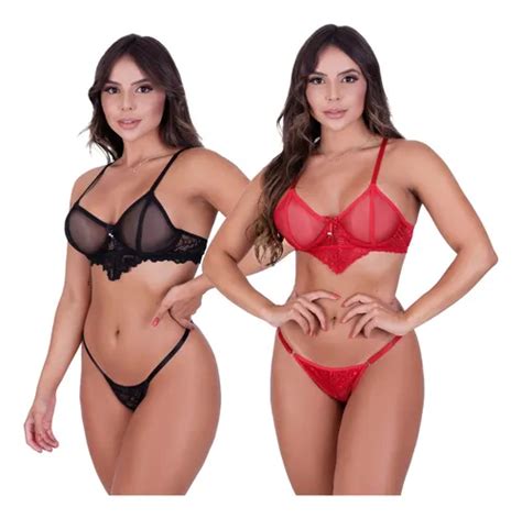 Kit Conjunto Lingerie Sensual Tule Transparente Aro MercadoLivre