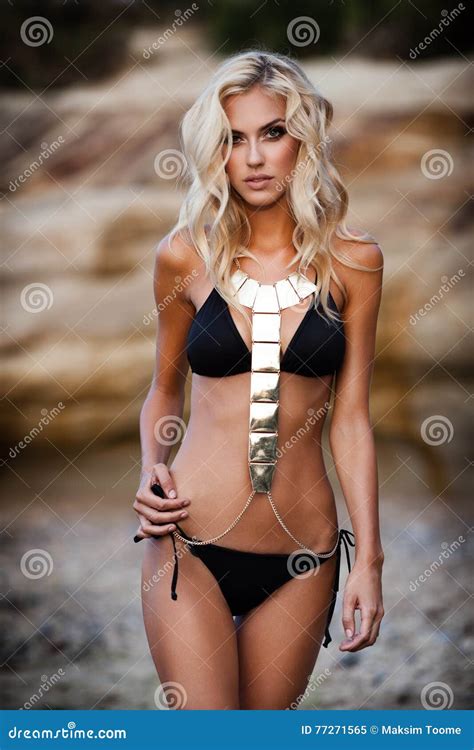 Frau Im Schwarzen Bikini Stockbild Bild Von Leute Baumuster