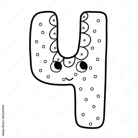 Cute Number Four Character For Kids In Outline Leaning Numbers For
