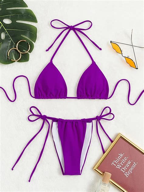 Bikini de 2 piezas con sujetador de triángulo micro de cuello halter y