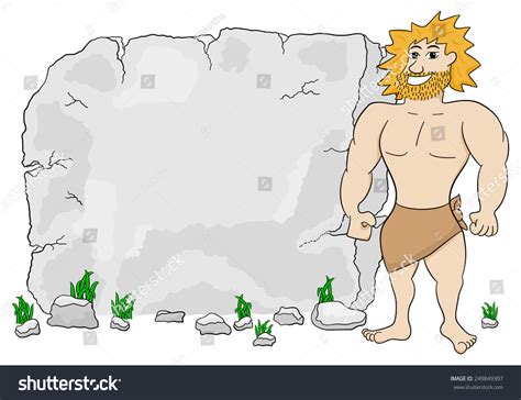 Vector Illustration Cave Man Front Stone Stock Vector Royalty Free