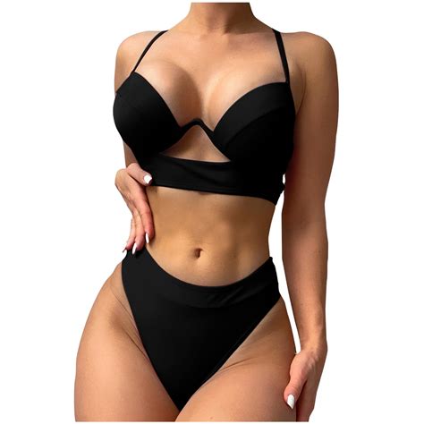Ersazi Bikini Sets For Women Swimsuit Solid Color Hollow Bikini On Clearance Black Xl Walmart