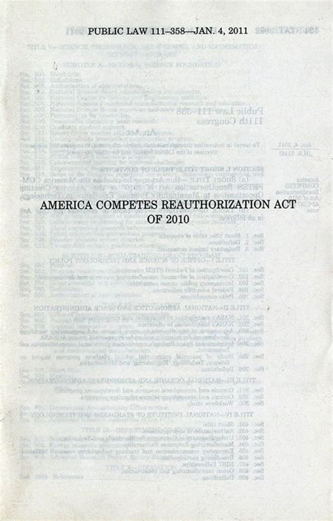 America COMPETES Reauthorization Act Of 2010, Public Law 111-358 | U.S