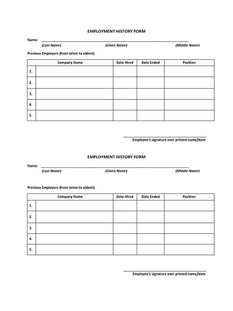Employment History Form Pdf Pdf