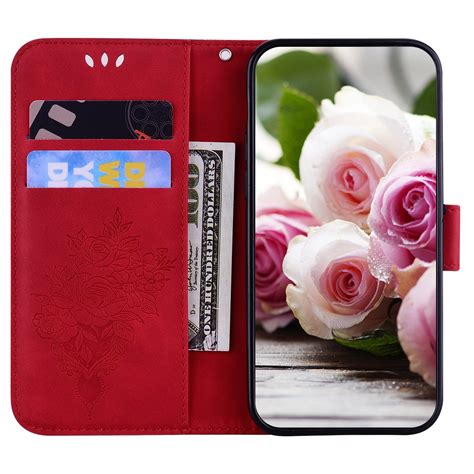 For Infinix Hot Pro Butterfly Rose Embossed Leather Phone Case Red