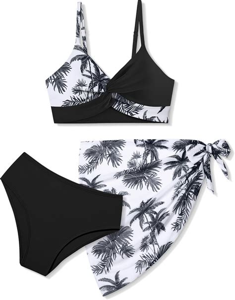 Amazon Girls Swimsuit Bathing Suits Piece Tropical Floral Twist Cross Bikini Sets Girls