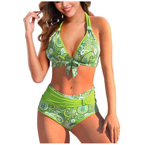 Ovticza Womens Swimsuits Two Piece High Waisted Bikini Halter V Neck