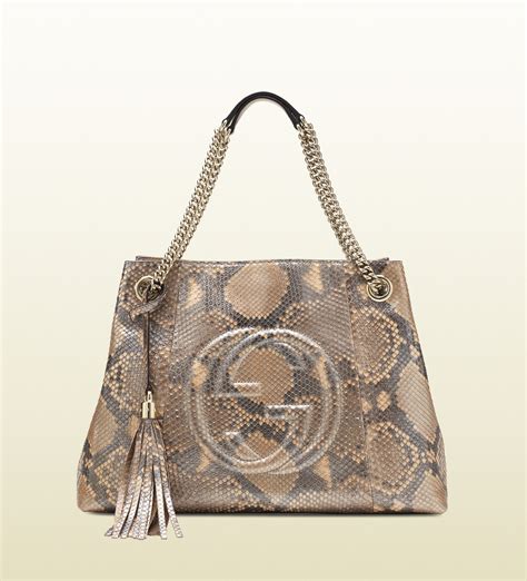 Lyst Gucci Soho Metallic Python Shoulder Bag In Brown