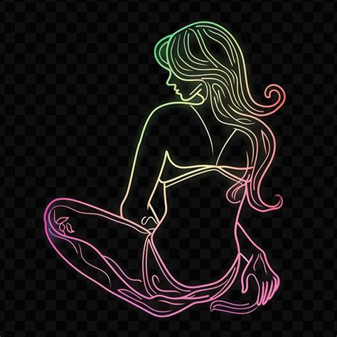 PSD Curvy Woman In Bikini Neon Art Nouveau Art Design With Natur Neon Line Art Simple Glow